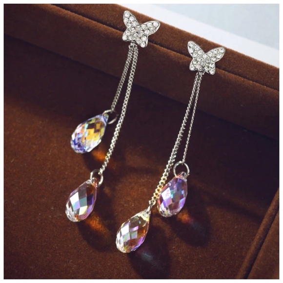 Swarovski Crystals Long Butterfly Earrings - Picture 4 of 6